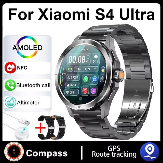 Novo Para Xiaomi S4 Ultra Outdoor Sports Smart Watch Masculino 1,53 polegadas AMOLED NFC GPS Bússola Frequência cardíaca À prova d'água Chamada BT Smartwatch