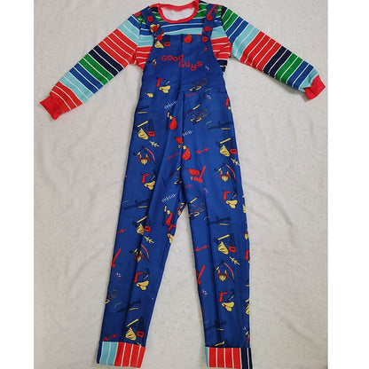 Adult Chucky Cosplay Costume with Striped Shirt and Jumpsuit for Chucky Overalls Halloween Costumes