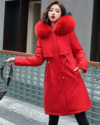 Winter Jacket 2025 New Women Parka Clothes Long Coat Wool Liner Hooded Jacket Fur Collar Thick Warm Snow Wear Padded Parka 6XL