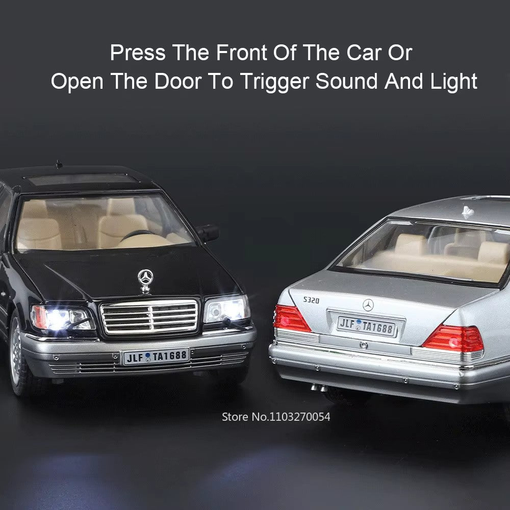 1:24 300SL W140 Carro de Brinquedo Modelo de Liga Fundido com Luz e Som, Carroceria Aberta, Modelos em Miniatura, Brinquedos Clássicos de Presente para Meninos