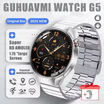 Smartwatch 2025 Original G5 Plus, Tela AMOLED HD de 1,75", Rastreamento GPS, Frequência Cardíaca, Chamada Bluetooth, Bússola para Homens