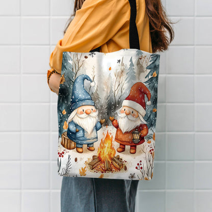 Christmas Themed Polyester Tote Bag Two Gnomes Design, Durable Shoulder Bag for Shopping Shoulder Bag Festive Handbag Casual Use