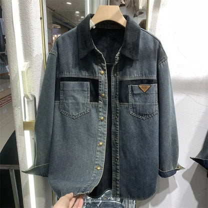 Women's Denim Blouse 2025 Autumn Winter Mid Length Version Add Velvet Ladies Tops Long Sleeve Versatile Lady Cowboy Shirt