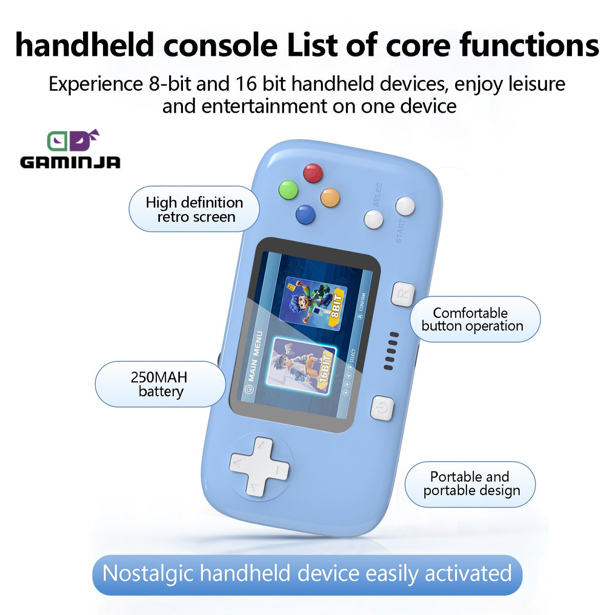 GAMINJA GC76P 300 IN 1 Classic Games Handheld Pocket Game Console 2.8inch Video Game Console Portable Handheld Game for Gift