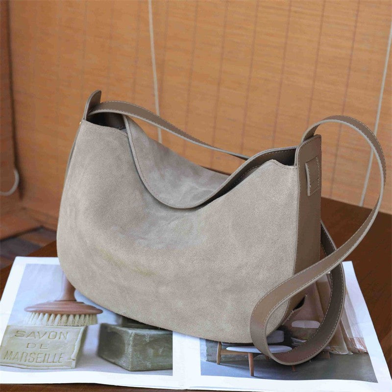 Burminsa Suede Genuine Leather Hobo Shoulder Bags For Women 2025 Luxury Designer Crescent Crossbody Purses Work Ladies Handbags