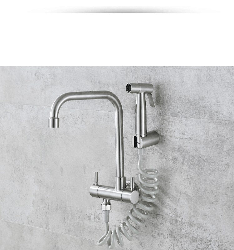 Kitchen Faucet 304 stainless steel into the wall horizontal cold faucet spray set bidet nozzle double control faucet  XT-180