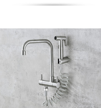 Kitchen Faucet 304 stainless steel into the wall horizontal cold faucet spray set bidet nozzle double control faucet  XT-180