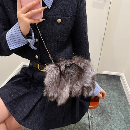 MOODS Soft Plush Evening Bags For Elegant Women Fox Fur Dinner Party Clutch Chain Crossbody Winter Warm Luxury Designer Handbags