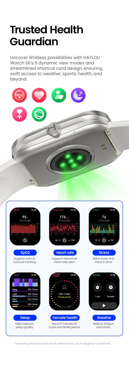 Smartwatch HAYLOU Watch S6 Tela HD de 2,01" Smartwatch Chamadas de Voz Bluetooth Monitoramento Fitness à Prova D'Água IP68