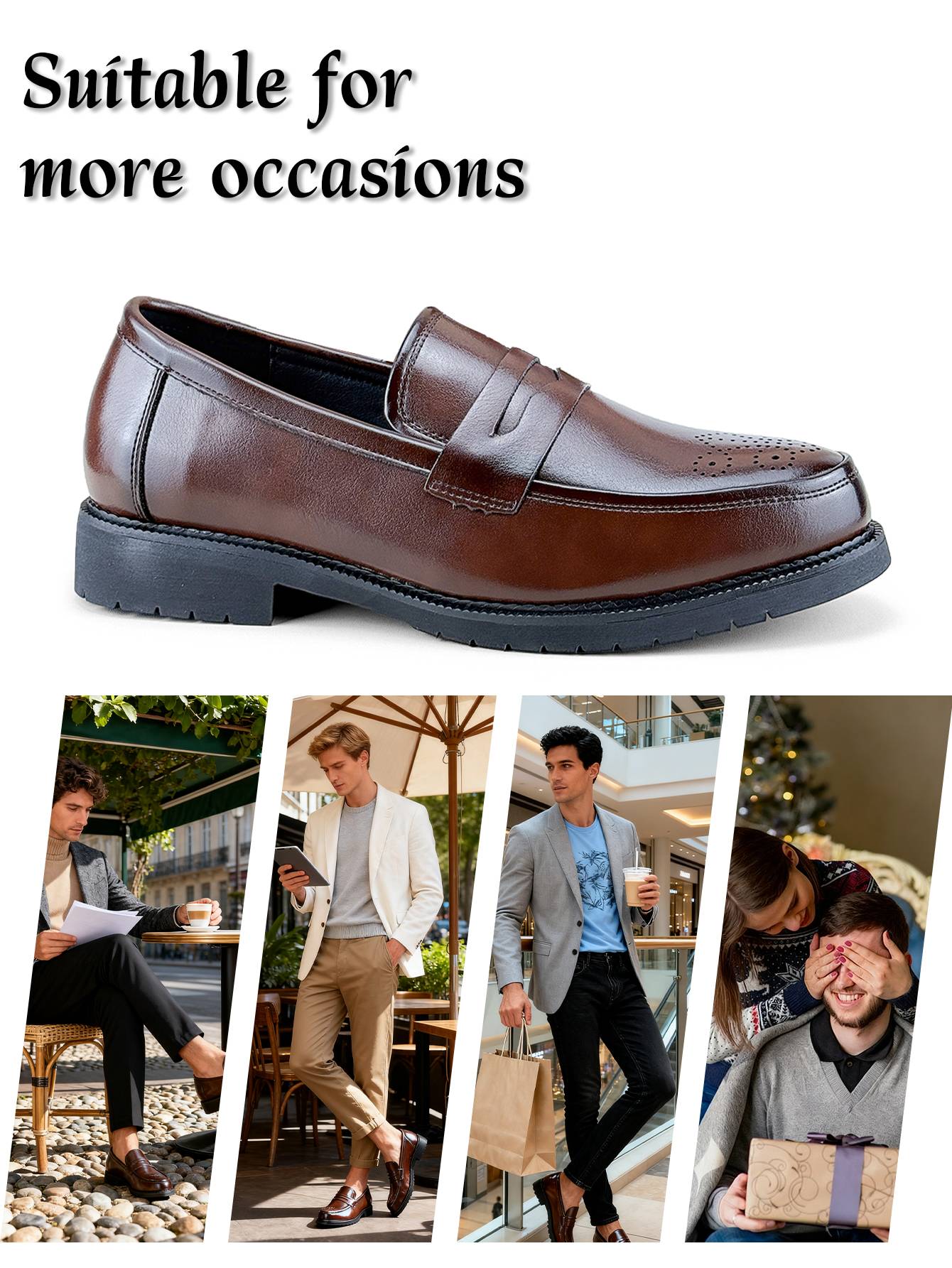 Men's Formal Leather Shoes British Style Oxford Loafers Round Toe Breathable Non-Slip Business Dress Wedding Office Casual Shos
