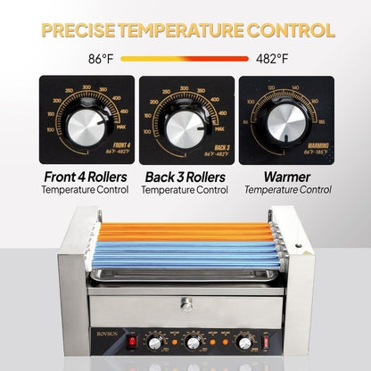 Commercial Electric 18 Sausage Hot Dog 7 Roller Grill Cooker Machine ,Bun Warmer