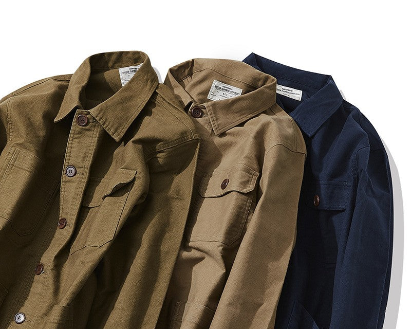 Autumn and Winter New OKONKWO Moleskin Heavyweight Retro French Workwear Jacket Multi Bag Men's Coats American Vintage