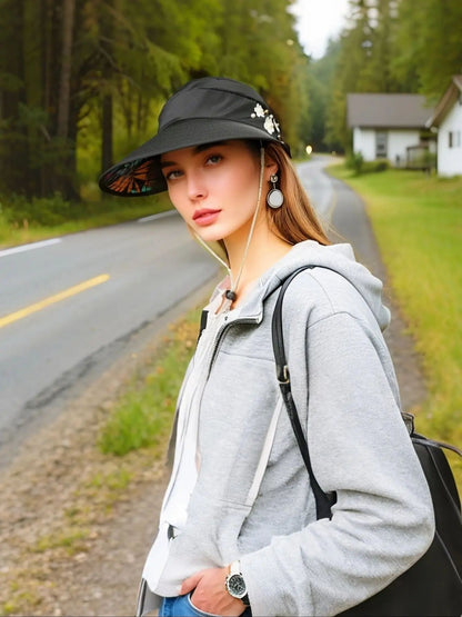 M-2Sun Hat Summer Shade hHt For Women Foldable Sun Protection Beach Large Brimmed Hat UV Protection Cycling Empty Top