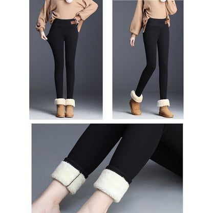Winter Lady Snow Warm High Waist Pants Girls Fleece Thicken Straight Leg Trousers Women Slim Fit Thermal Plush Pants