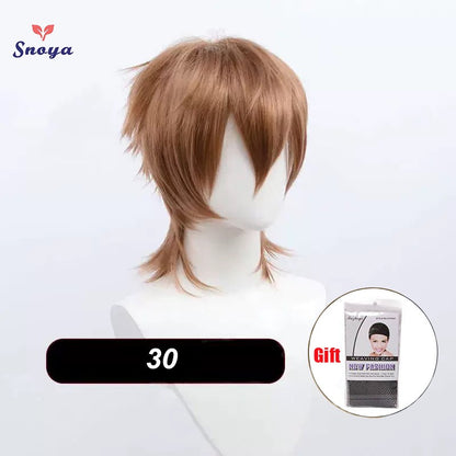 Perucas Curtas Sintéticas Snoya com Franja Corte Pixie Peruca Desfiada para Festa Cosplay para Homens e Mulheres Rosa Vermelho Verde Roxo Estilo Coreano Peruca Masculina