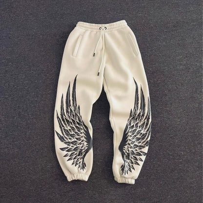 Trendy fashionable hip hop wing pattern print design casual pants Y2K retro Harajuku Gothic men loose tight fitting pants