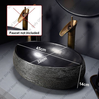 Retro Art Ceramic Sink Multiple Styles Black Washbasin Single Bowl Low-Key Luxury Countertop Basins For Household Hotel Bathroom