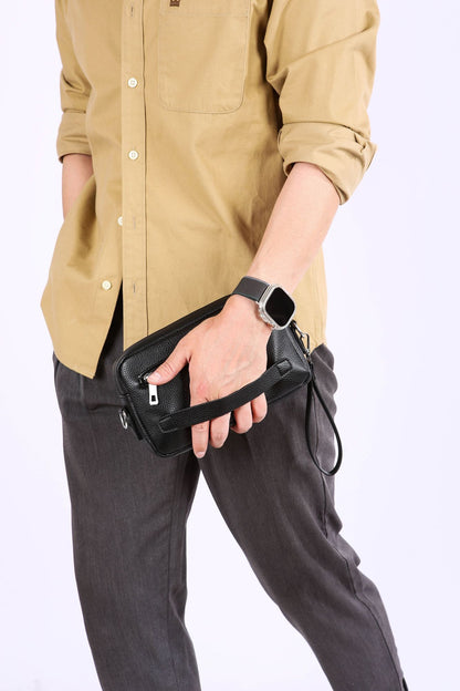 New Style Casual Men's Single Shoulder Bag - Portable Side-Hand Carrying Bag With Wrist Strap - Business-Style Crossbody Bag