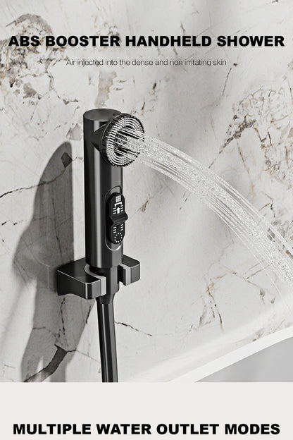 Luxury black brass wall mounted thermostatic bathroom faucet with LED digital display design, embedded hot and cold bathtub Tap