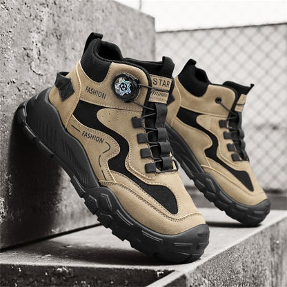 High-Top Men's Shoes for Winter, Thick-Soled Sports Shoes, British Style Retro Work Shoes, Rotating Buckle Casual Boots