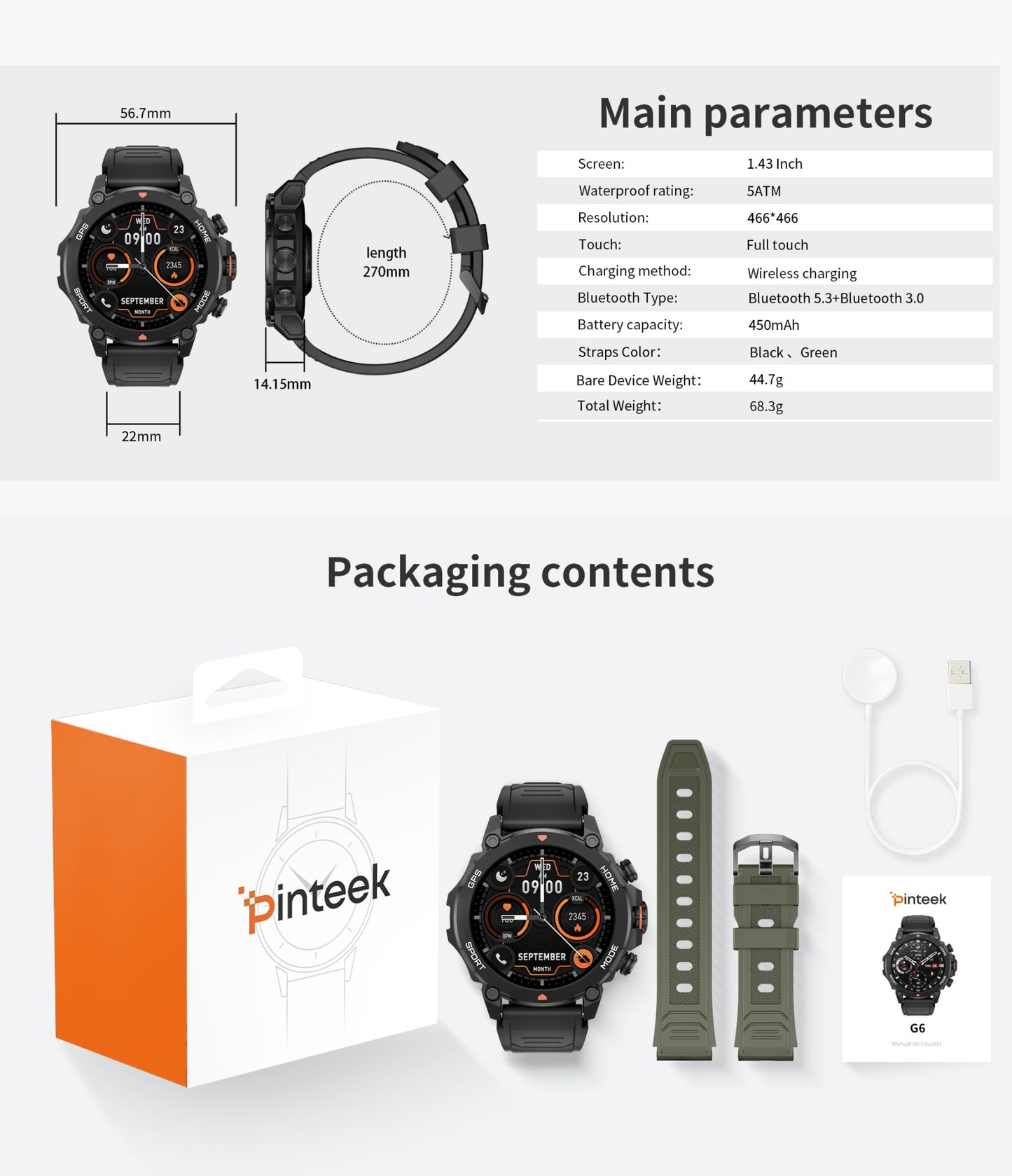 2025 Outdoor Military GPS SmartWatch Aurafit G6 / Trek 1 Compass Altimeter Chat GPT 5ATM Waterproof Sports Smart watch Men
