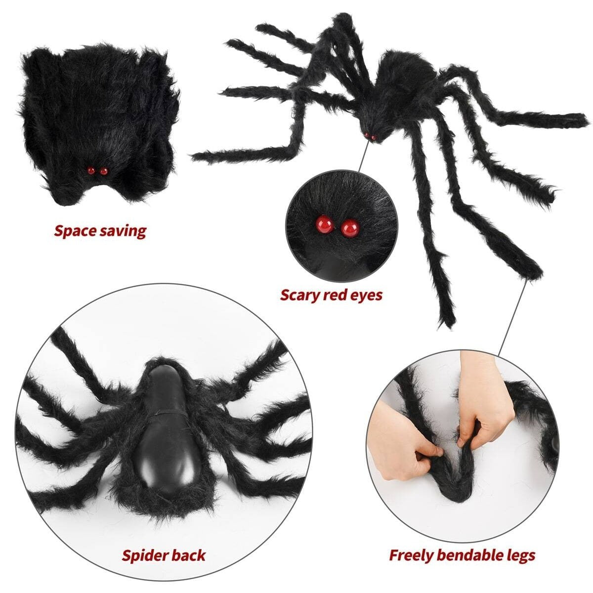 1/3pcs Giant Black Plush Spider Halloween Decorations Outdoor Scary Large Spiders Halloween Party Bar Haunted House Horror Props