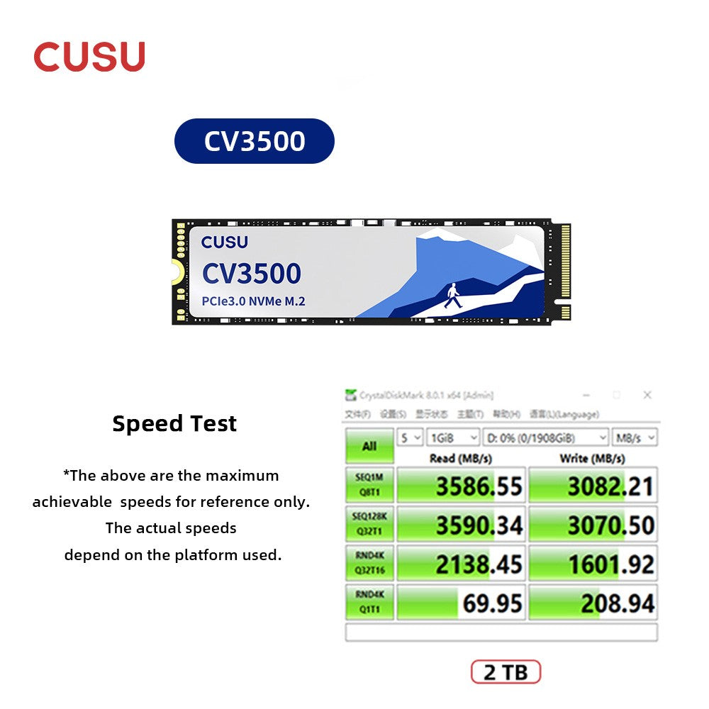 SSD CUSU 512GB 1TB 2TB NVMe M2 PCIe3.0 M.2 2280 Unidade de Estado Sólido para Notebook Desktop