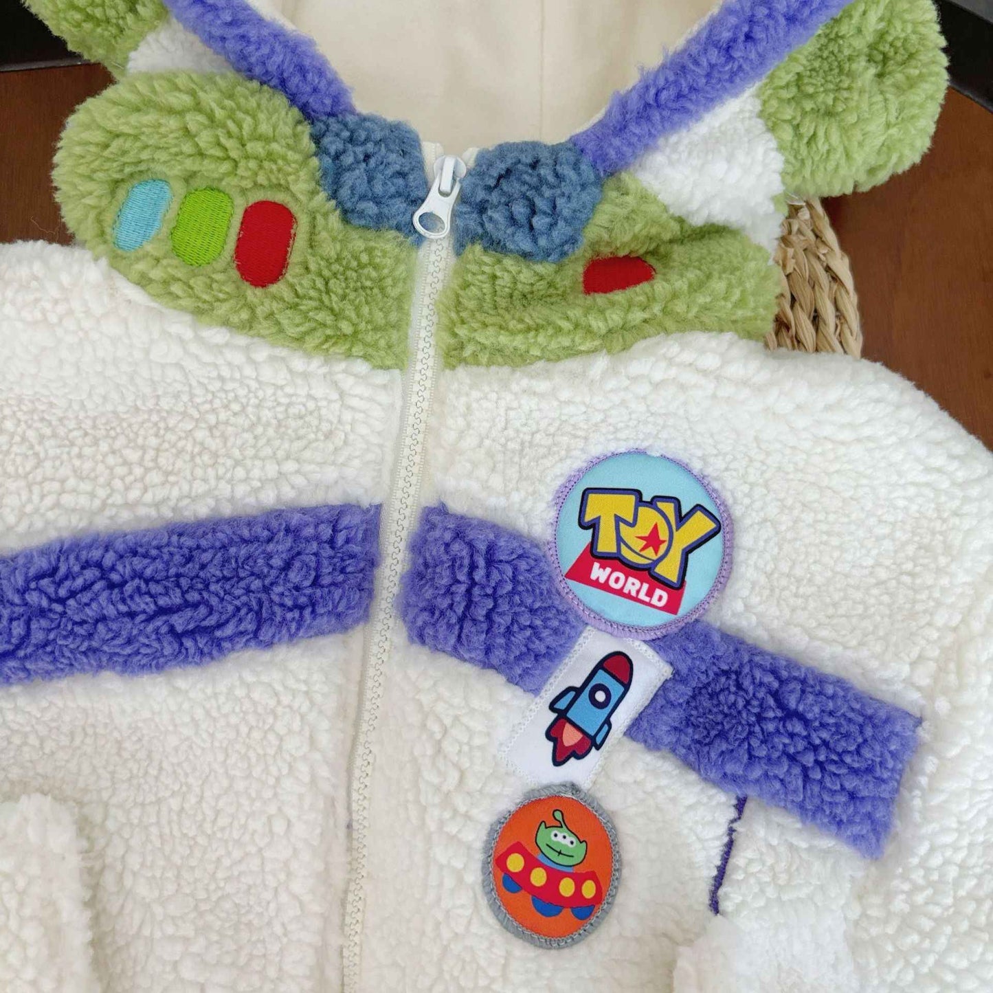 Jaqueta Infantil de Algodão Acolchoada Grossa Textura Premium com Capuz Contrastante de Cores da Disney Buzz Lightyear