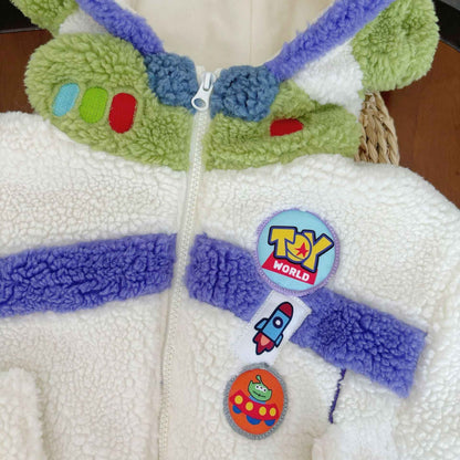 Jaqueta Infantil de Algodão Acolchoada Grossa Textura Premium com Capuz Contrastante de Cores da Disney Buzz Lightyear