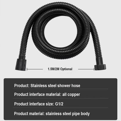 1.5/2M Stainless Steel Shower Hose Black/Silver Long Bathroom Shower Water Hose Extension Plumbing Pipe Showerhead Tube
