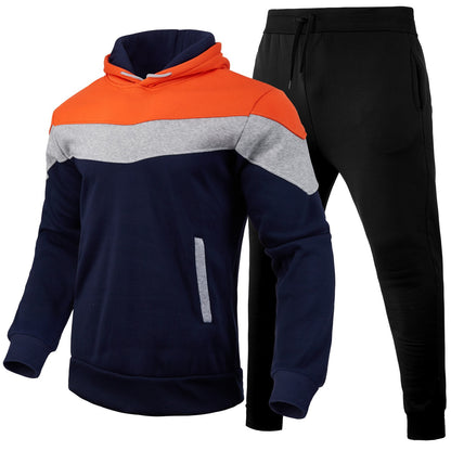 Autumn Winter Men's Color Block Hooded Sports Suit