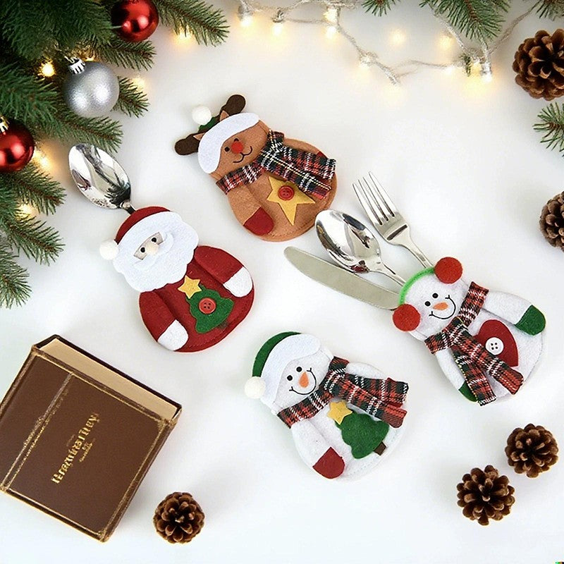1/3pc Christmas Cutlery Set XMAS Elder Snowman Elk Doll Knife Fork Cutlery Set Cloth Art Knife And Fork Set Decoration For XMAS