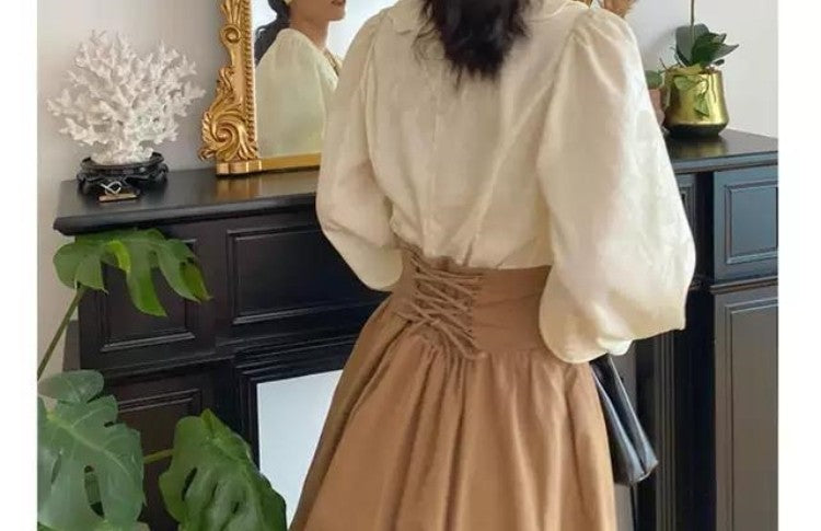 Autumn Outfit Set Women's 2023 New Court Sle Retro irt Versatile Mid-Length A-Line  Skirt for Pear aped Body