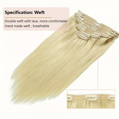Extensões de Cabelo Humano Loiro Mel 613 com Clip de 26 a 28 Polegadas Liso Brasileiro Remy 8 Peças com Clip Para Mulheres