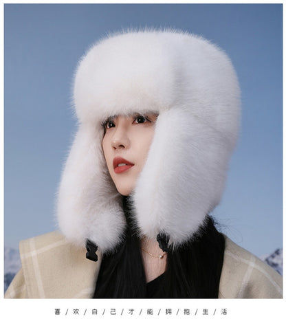 Fluffy Imitation Mink Fur Bomber Hats Women's Autumn and Winter Korean Version Plush Hat Female Ins Blogger Cycling Cold Hat