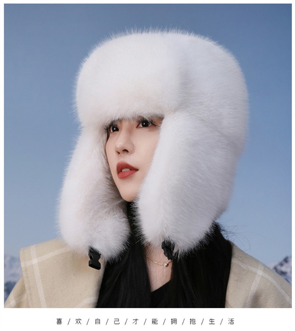 Fluffy Imitation Mink Fur Bomber Hats Women's Autumn and Winter Korean Version Plush Hat Female Ins Blogger Cycling Cold Hat