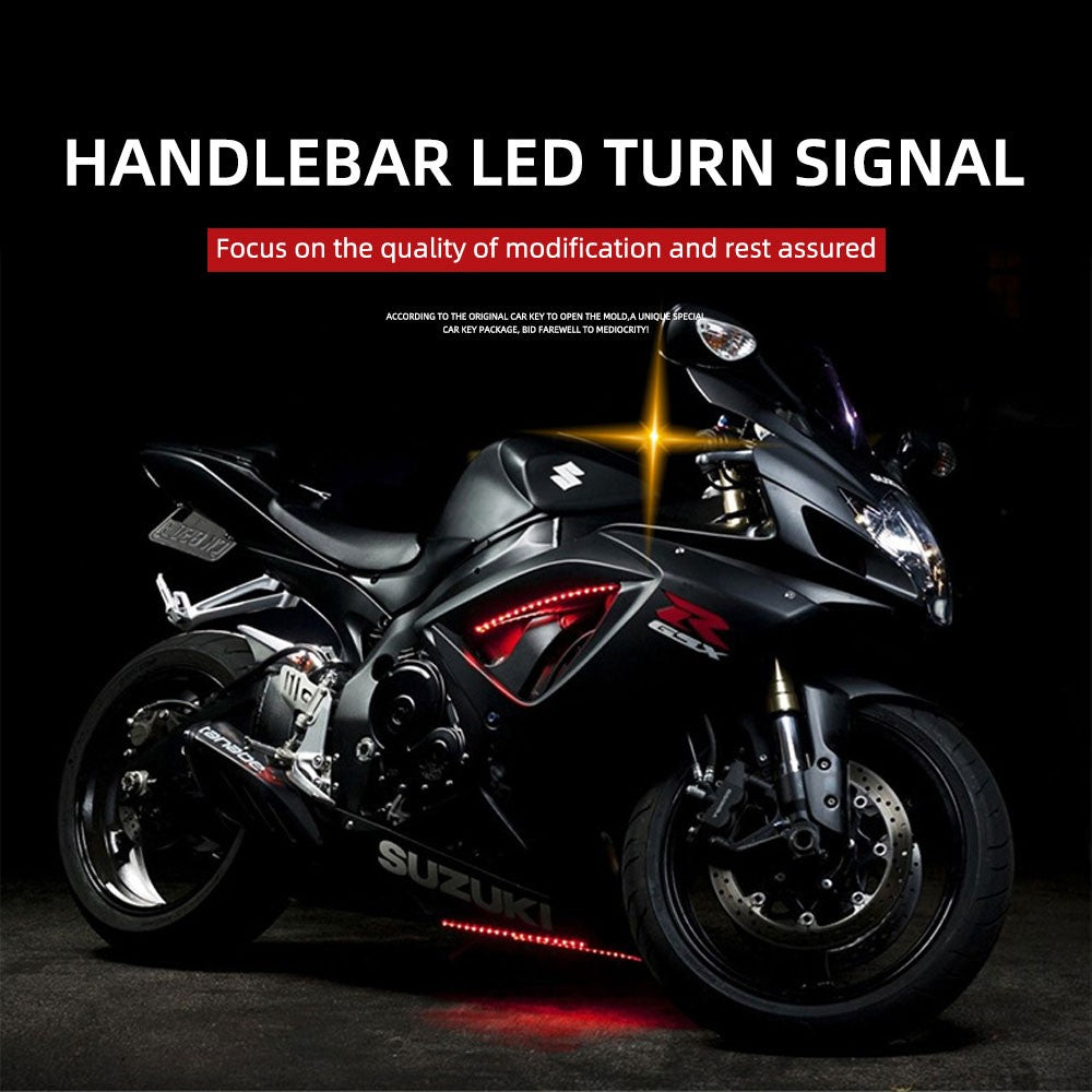 2 Peças Lâmpada de Guidão LED para Moto, Luzes de Condução com Seta, Luz de Seta, Luz de Freio, Sinalizador Piscante, Luz de Parada, Luz de Estacionamento