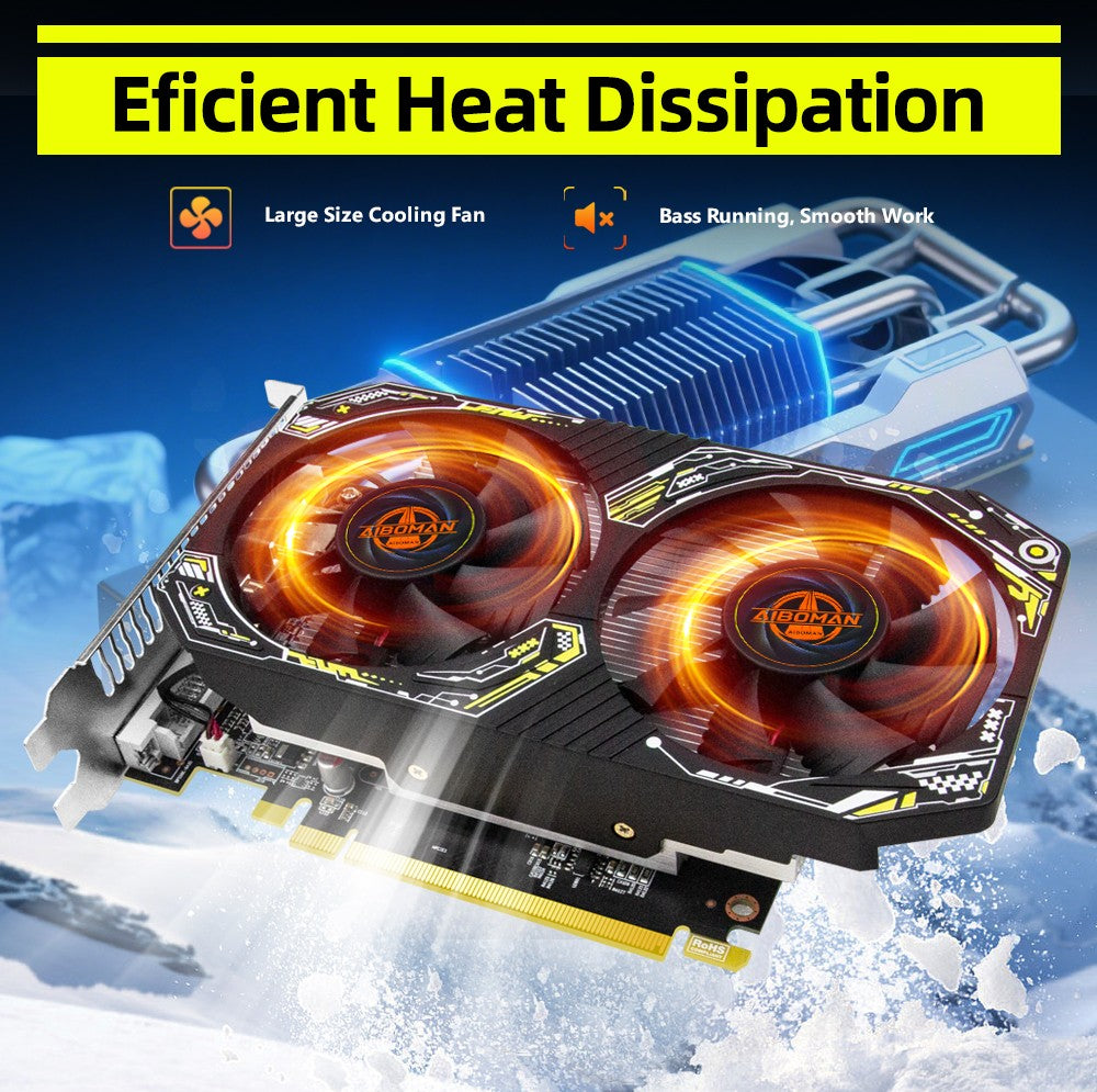 Placa de vídeo AIBOMAN Gamer Preta e Amarela AMD RX550 4GB GDDR5 128Bit com Fan Duplo Acessórios de Montagem para Computador Jogos de Escritório Elétricos