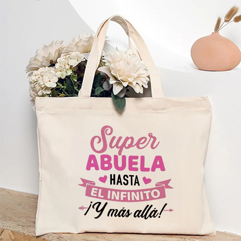 Spanish Abuela Quote Tote Bag Vibrant Shoulder Handbag with Heart Ribbon Design Perfect for Mother’s Day & Grandma Appreciation