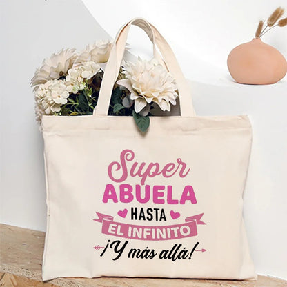 Spanish Abuela Quote Tote Bag Vibrant Shoulder Handbag with Heart Ribbon Design Perfect for Mother’s Day & Grandma Appreciation