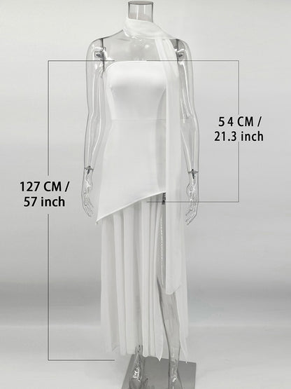 TARUXY Fashion Strapless Dress With Ribbon Female Elegant Sleeveless Mesh Beach