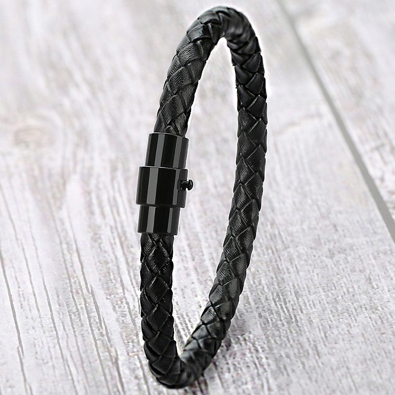 Mirbow Punk Vintage Masculino Pulseira Preta 6mm Redonda Trançada de Couro para Homens Mulheres Pulseiras da Moda Joias