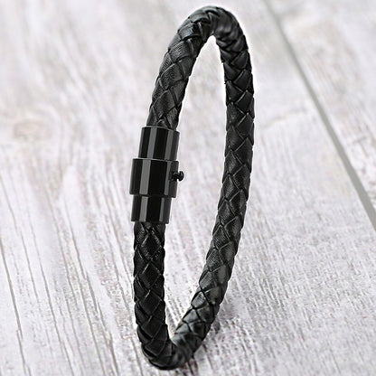 Mirbow Punk Vintage Masculino Pulseira Preta 6mm Redonda Trançada de Couro para Homens Mulheres Pulseiras da Moda Joias