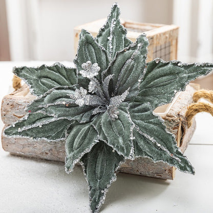 1/4pcs Christmas Holiday Decorative Flowers Artificial Flowers,Shiny Sequin Velvet Christmas Flowers 25.91cm,  home decor
