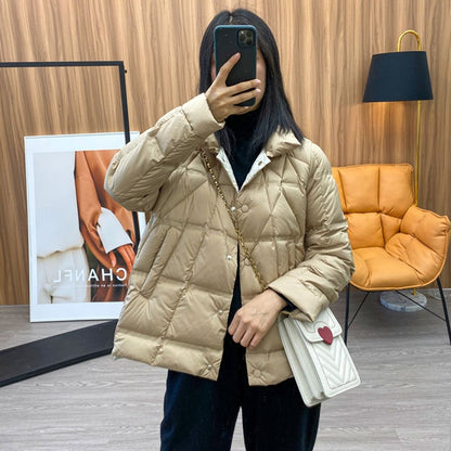 Janveny 2025 New Autumn Winter Lightweight Puffer Jacket Women Long Sleeve Single Breasted Duck Down Coat Female Short Parkas