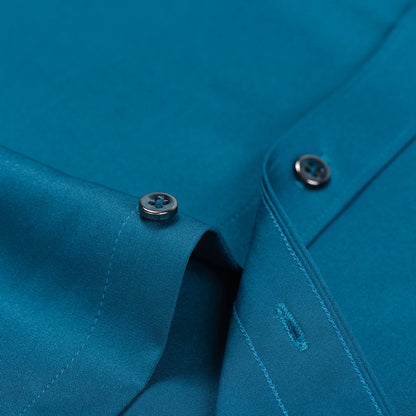 Men's Sleek Stretch Long Sleeve Button Up Shirts with Chest Pocket, Solid Color Formal Business Wrinkle Free Menswear Clothing