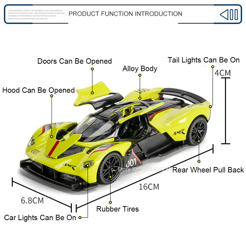 1:32 Valkyrie Vulcan Liga Carro Esportivo Modelo de Brinquedo de Metal Fundido Porta Aberta Luz de Som Carro Miniatura Puxar para Trás Menino Presente de Natal