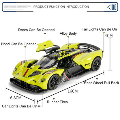 1:32 Valkyrie Vulcan Liga Carro Esportivo Modelo de Brinquedo de Metal Fundido Porta Aberta Luz de Som Carro Miniatura Puxar para Trás Menino Presente de Natal