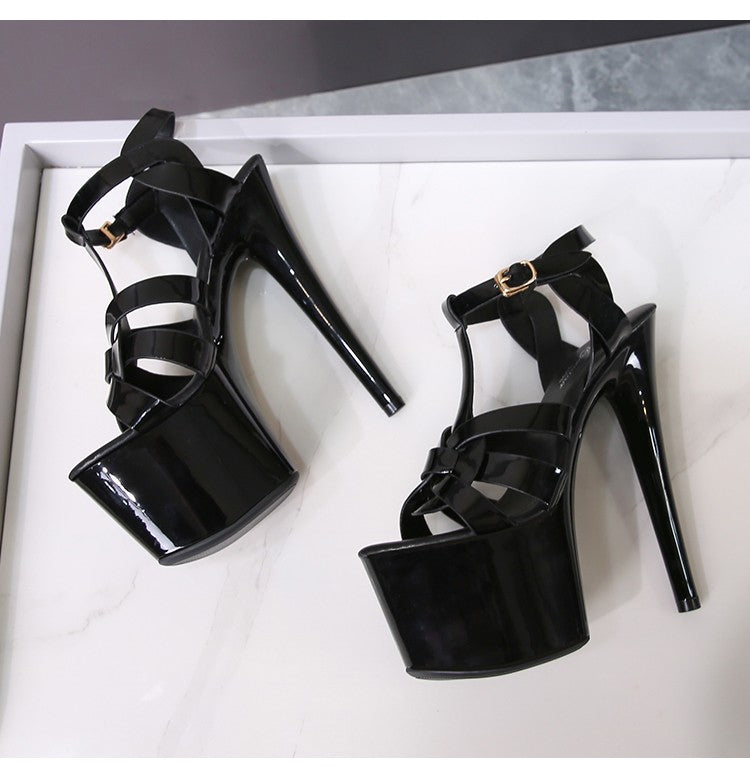 7Inches 17cm Beige Club High Heels Starry Sky Platform Party Pole Dance Women Sandals High-heeled Sandals Gothic Fetish Pumps