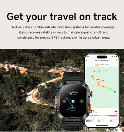 2026 Novas pulseiras inteligentes militares de GPS para ambientes externos, bússola masculina, frequência cardíaca, chamada BT, lanterna LED, Smartwatch à prova d'água 10ATM para natação